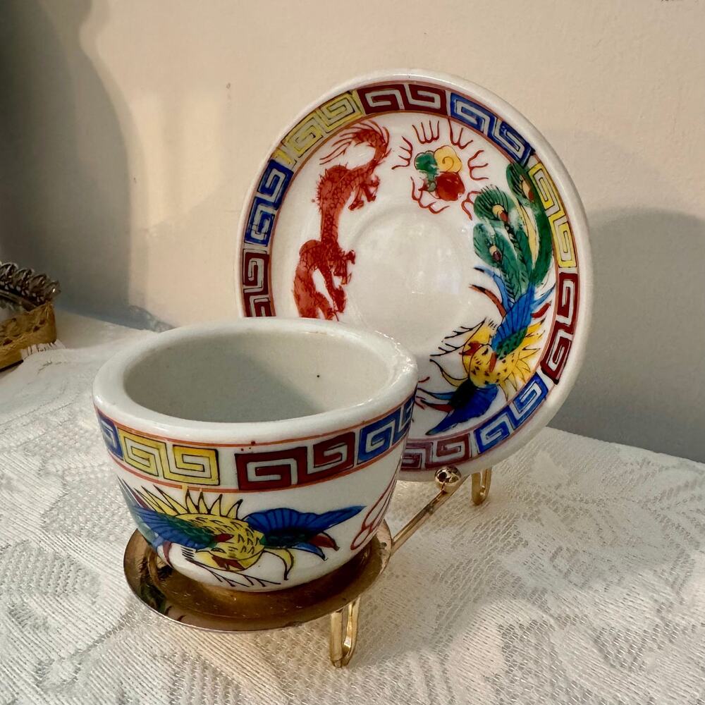Vintage Asian Dragon & Phoenix Cup & Saucer Set